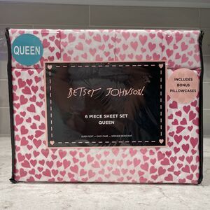 6 Pc BETSEY JOHNSON Pink Ombré Hearts QUEEN Sheet Set Heart Super Soft Sheets
